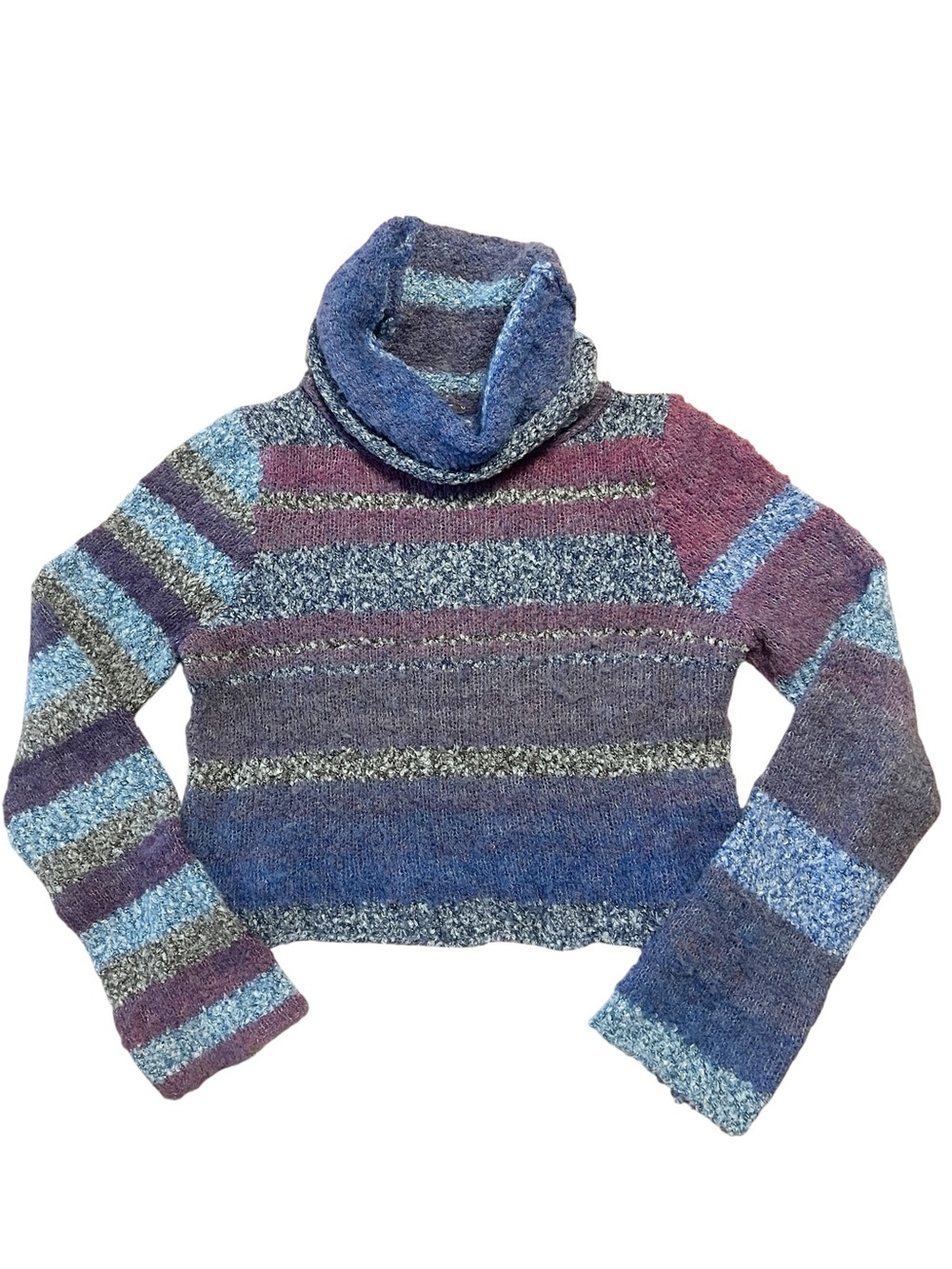 Free People Striped Turtleneck Sweater in Blue & Purple Hues